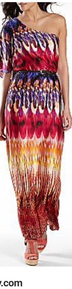 Bisou Bisou one shoulder pattern maxi dress